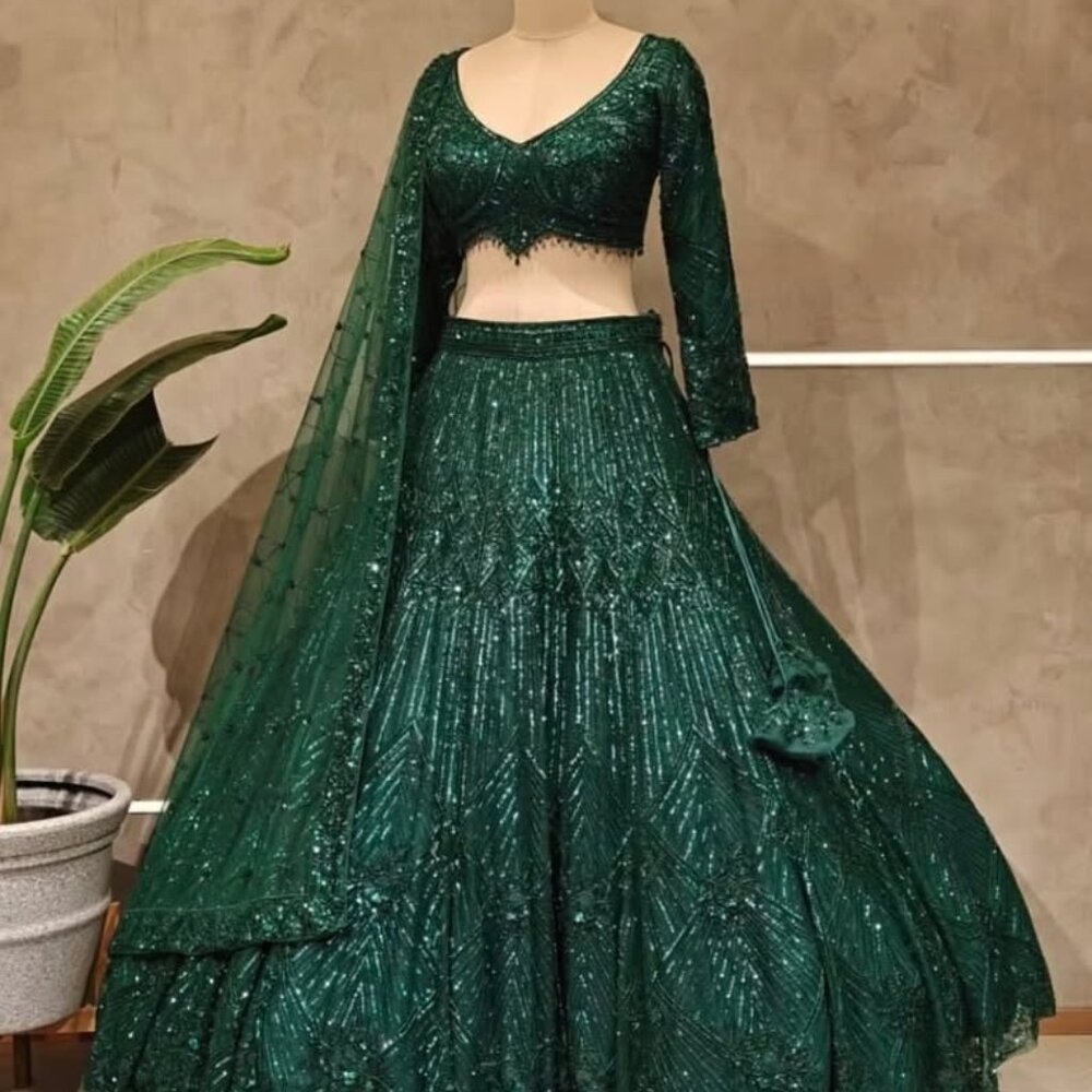 Green Sequin Lehnga (brand new, with tag)